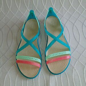 Crocs Isabella Strappy Sandals ~ Tropical Teal/Cobblestone ~ W9 ~ Pre-owned